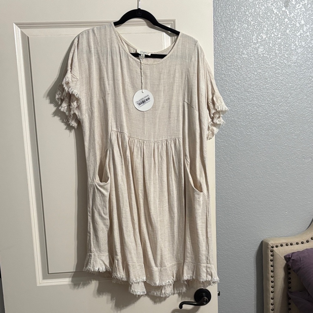 Umgee Cream Tunic with Fringe Accents